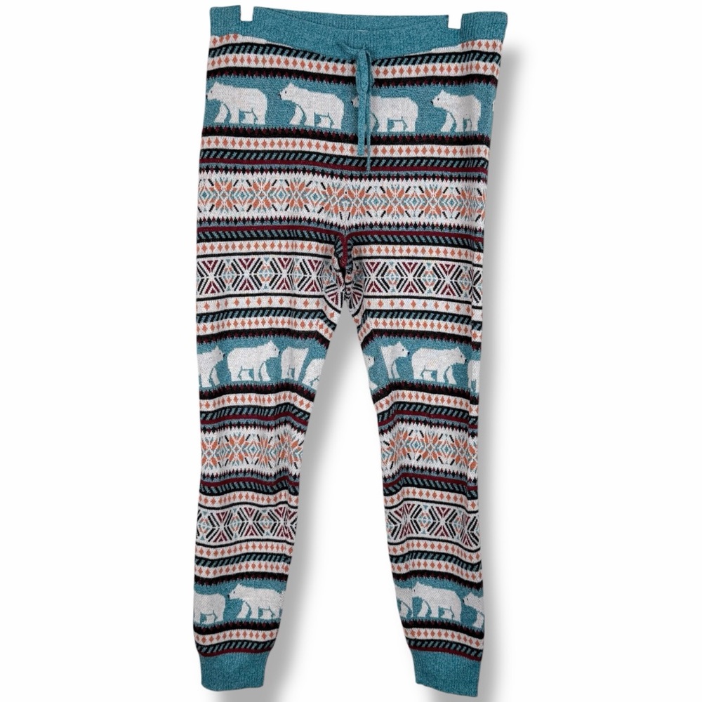 American Eagle Super High Rise Sweater Leggings Knit Pants Polar Bear Blue Large - Picture 3 of 6